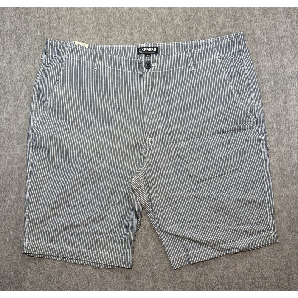 NEW Express Men’s Classic Fit Shorts - Flat Front/W38, L10/Blue, White Striped